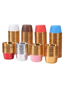 100/50/10 piezas Tazas de postre para pastel doradas con rosa, superficie lisa resistente al calor con diseño de borde enrollado, tazas para muffins/pasteles, adecuadas para bodas, graduaciones, fiestas de cumpleaños, herramientas de horneado/utensilios de cocina, moldes de papel rosa para pasteles - Rosa - Ver 10