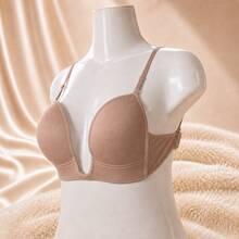 Sutiã Sutien Sutian Decote Profundo U Push Up Costa Nua + Alça de Silicone - Bege - Visão 6