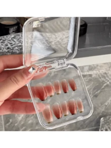12 Small Square Boxes + 1 Long Storage Box Set/3 Sets Creative Nail Art Storage Boxes, Finished Nail Art Style Transparent Acrylic Dust-Proof Packaging, Dedicated Nail Tip Storage Display Box, Transparent Jewelry Storage Box, Small Card Storage Box,Back To School - Transparent - View 3