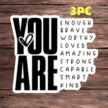 1/3pcs Waterproof Vinyl Stickers, You Are Enough Brave Worthy Loved Positive Affirmation Text Decals, Self-Adhesive Motivational Stickers, Suitable For Laptop Water Bottle Car Desktop, Inspirational Encouragement Gift For Women Girls Teenagers - A - View 5