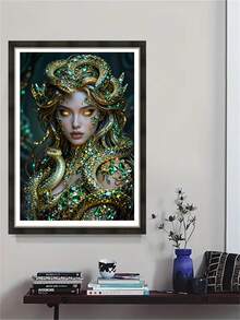 1pc DIY Diamond Painting Kit, Mythological Beauty Full Drill Sticker Painting, Snake-Shaped Decorative Figure Diamond Art, Luxury Art Decor For Living Room, Entryway, Bedroom, Handmade Creative Gift - round diamond - View 4