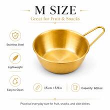 1pc,Gold Stainless Steel Korean Rice Wine Bowls With Handles, 3 Size Metal Serving Bowls For Dipping Sauce, Condiments, Snacks, Fruit, BBQ Side Dishes And Tableware - Gold - View 14