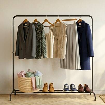 Cabideiro Estilo Industrial Prateleira Inferior Armazena Roupas Decora e Organiza Casa Closet Quarto
