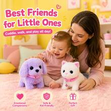 TOYSporael 2-Pack Walking Toy Pets, Plush Dog & Cat With Leashes, Cute Sounds, Wagging Tail, Soft Electronic Pet Toys For Kids - Multicolor - View 6