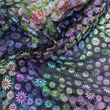 1件裝亮片透明薄紗布料－迷你雛菊花卉印花搭配幻彩亮粉飾面－提供嬰兒藍、腮紅粉與黑色多色可選－柔軟輕盈透氣質感－適用於公主派對禮服、新娘面紗 - 黑色網布 - 查看 12
