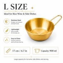 1pc,Gold Stainless Steel Korean Rice Wine Bowls With Handles, 3 Size Metal Serving Bowls For Dipping Sauce, Condiments, Snacks, Fruit, BBQ Side Dishes And Tableware - Gold - View 12