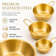 1pc,Gold Stainless Steel Korean Rice Wine Bowls With Handles, 3 Size Metal Serving Bowls For Dipping Sauce, Condiments, Snacks, Fruit, BBQ Side Dishes And Tableware - Gold - View 5
