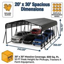 20x30 FT Metal Carport, Heavy Duty Car Port Canopy With Reinforced Base And Galvanized Steel Roof & Frame, 2 Car Garage Shelter For Car, Boats And Trucks10x15 12x20 12x25 20x20 - TCP - View 12