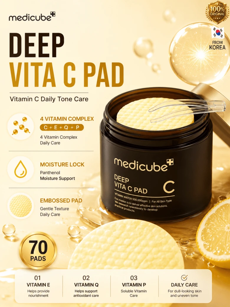 Medicube Deep Vita C Facial Pads, Vitamin C Toner Pads For Uneven Skin Tone, 500,000PPM Of Vitamin Water & 3 Types Of Vitamin, Hydrating & Resurfacing (70 Sheets) - Deep Vita C 衛生棉 - 70 片(1 包) - 查看 1