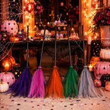 Halloween Witch Broom Costume Prop, Colorful Tulle Mini Broomstick With Black Handle, Witch Cosplay Accessory For Adults, Halloween Party Decorations And Photo Props - Witch's Broom - View 10