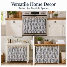 1pc Vintage Blue Floral Oven Curtain, 100% Polyester Fabric With Lace Tie Top And Ruffle Hem, Short Kitchen Tier Curtain, Oil-Resistant Decorative Cover, Suitable For Stove Oven, Open Cabinets And Small Windows, French Country Home Decor - Blue - View 8