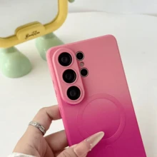 Gradient Color Silicone For Magsafe Phone Case For A57 A17 A16 A26 A36 A56 A15 A55 / S26 Ultra S25 S24 S23 S22 Plus S25 FE S24 FEWireless Charge Glass Lens Camera Cover - Pink - View 6