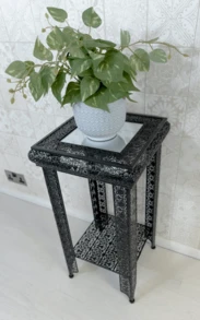 DOWNTON INTERIORS UK Black Embossed Metal Glass Moroccan Style Lamp Plant Table - Black - View 3