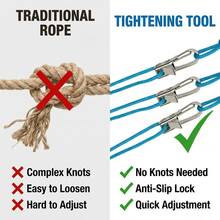 Rope Tightening Tool & Tensioner: Retractable Rope With Alloy Buckle For Outdoor Enthusiasts - Perfect For Camping Tent Building, Tarp Tie Downs, Hammock Installation & Outdoor Gear Securing (3) - 2 Ropes 2 Hooks - View 5