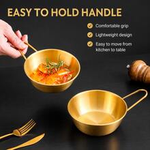 1pc,Gold Stainless Steel Korean Rice Wine Bowls With Handles, 3 Size Metal Serving Bowls For Dipping Sauce, Condiments, Snacks, Fruit, BBQ Side Dishes And Tableware - Gold - View 6