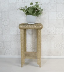 DOWNTON INTERIORS UK Gold Embossed Metal Glass Moroccan Style Lamp Plant Table - Gold - View 3