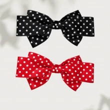 Women's Oversized Black Polka Dot Bow Hair Clip, Vintage Silk French Style Hair Accessory, Cute Y2K Style Bow Hair Clip Suitable For Party, Vacation And Daily Wear - Black - View 7