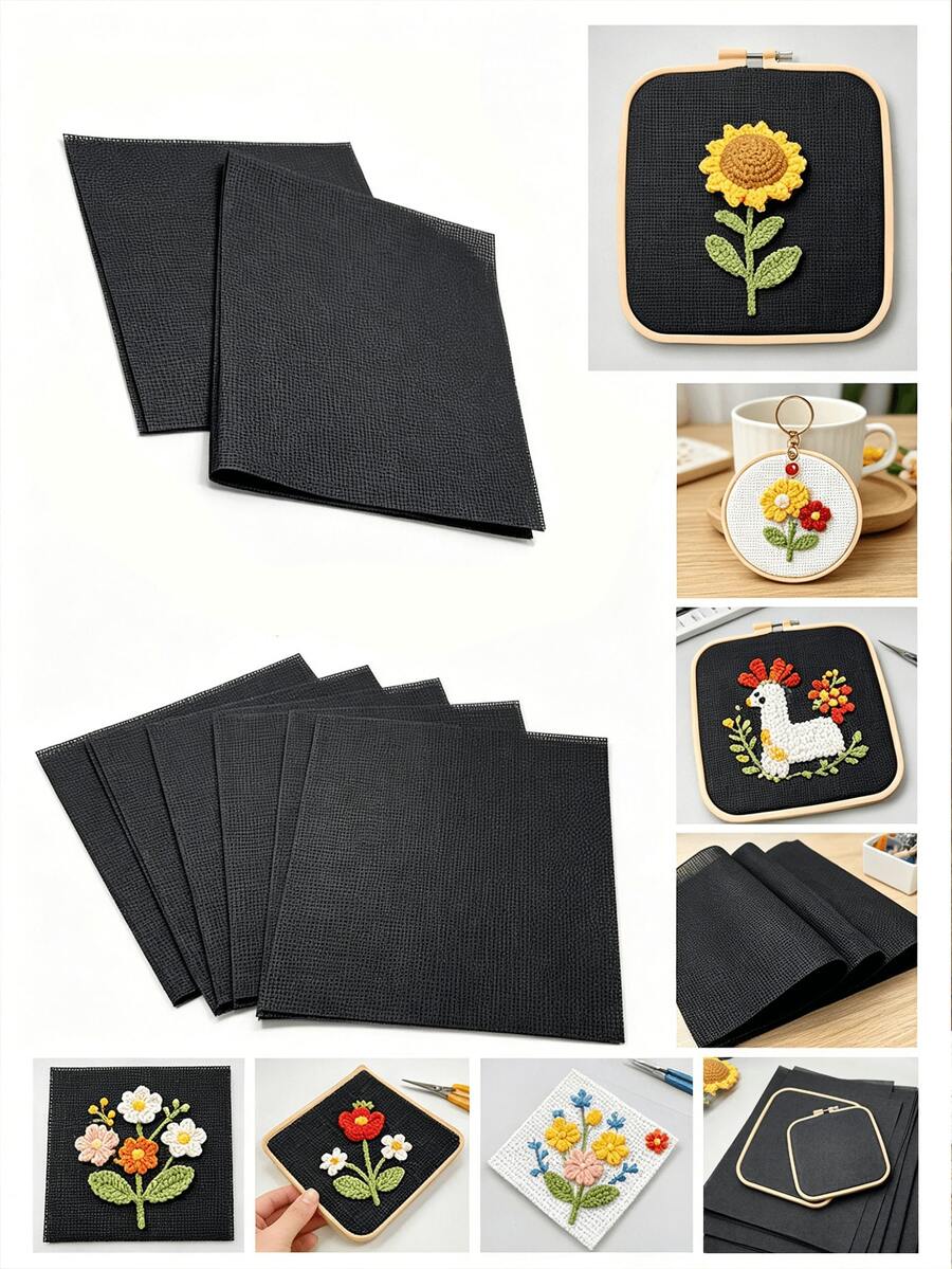 黑色中格十字繡布料 30*30cm 小方布,適用於十字繡、歐式刺繡、珠繡、鑽石畫底布、戳戳繡樣品、小掛飾、杯墊、裝飾吊飾及其他手工DIY項目 - 黑色十字繡布 - 查看 1