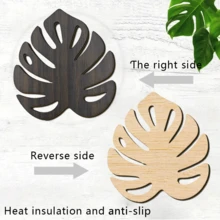 4pcs/Set Monstera Leaf Wood Coasters, Heat-Insulating And Non-Slip To Protect Tabletops, Home, Kitchen, And Dining Table Decorations, Bohemian Style Drink Mats. - Multicolor - View 4