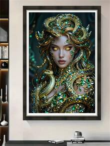 1pc DIY Diamond Painting Kit, Mythological Beauty Full Drill Sticker Painting, Snake-Shaped Decorative Figure Diamond Art, Luxury Art Decor For Living Room, Entryway, Bedroom, Handmade Creative Gift - round diamond - View 3