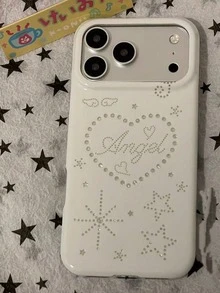 韓系Ins風銀色圓點愛心星星翅膀手機殼，適用於Apple 17 Pro Max、16 Pro、New 16、17 Pro、15 Pro，全包防震手機保護殼，適用於18、18 Pro Max - 白色 - 查看 1
