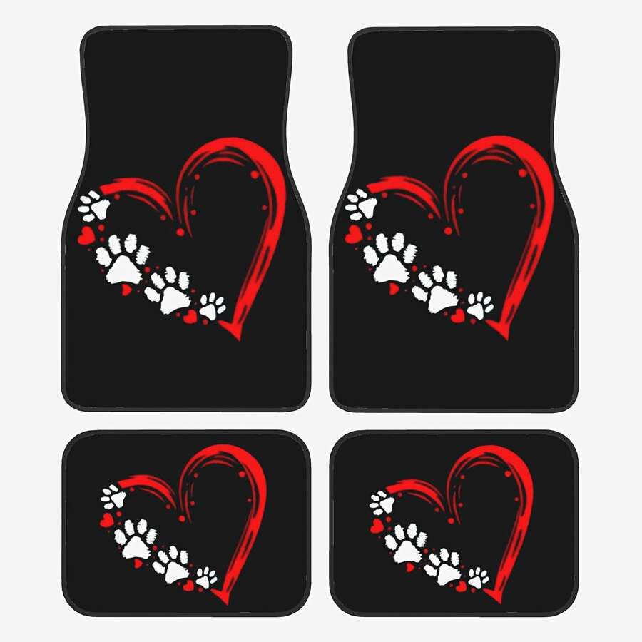 1pc/4pcs Car Floor Mats And Trunk Mats, Multiple Sizes Available, Car Interior Floor Mats, Car Protection Mats, Polyester Material, Suitable For Trucks/Cars/Off-Road Vehicles, Ideal Gift For Holidays And Friends, Easter Decoration, Fashion Interior Protection - Red Heart - View 1