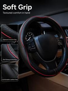 1個附內環汽車方向盤套，高品質皮革製，提供舒適握感，時尚汽車內飾配件，適用多款車型，適合日常駕駛、隔熱防曬與四季使用 - 彩色 - 查看 3