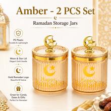 2/4 Pcs Set,Ramadan Storage Jars With Lids, PS Plastic Candy Jars With Gold Moon Star Handle, Decorative Food Storage Containers For Dates, Nuts, Candy, Eid Party Decor, - View 16