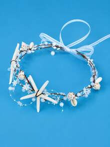 Bohemian Ocean Style Mermaid Headband, Realistic Starfish & Pearl Bridal Hair Hoop, Versatile Ocean-Themed Bridal Accessory For Wedding Dress Photoshoot - Multicolor - View 5