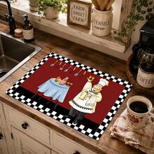 1pc Home Decor Chef Pattern Printed Dish Drying Mat, Absorbent Countertop Mat For Espresso Machine, Sink Drain Mat, Kitchen And Bathroom Supplies - Multicolor - View 3
