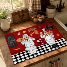 1pc Home Decor Chef Pattern Printed Dish Drying Mat, Espresso Machine Countertop Absorbent Mat, Sink Drainage Mat, Kitchen & Bathroom Supplies - Multicolor - View 2