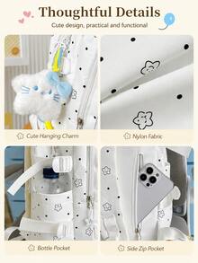 1組清新波點與星星印花背包，防水耐磨大容量多隔層輕量書包，適合國中與高中生返校、通勤、旅行、露營的多功能背包，學校用品 - 彩色 - 查看 7