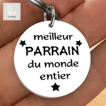 Llavero redondo de acero inoxidable con cita en francés "Meilleur Parrain", grabado de estrella no personalizado, colgante para llaves de coche y mochila, regalo sentimental para padrino, perfecto para bautizo, crismación, cumpleaños, Navidad y Día del Padre, accesorio religioso de recuerdo familiar - A - Ver 1