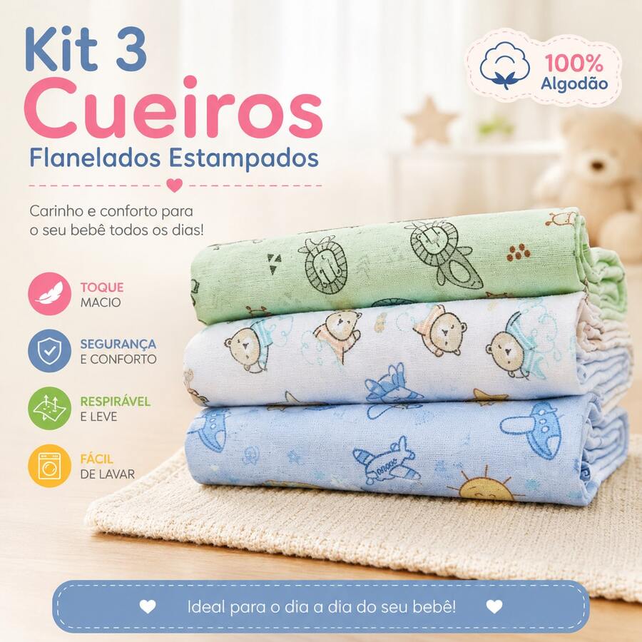 Set Of 3 Printed Flannel Baby Blankets By Minasrey - 藍色 - 查看 1