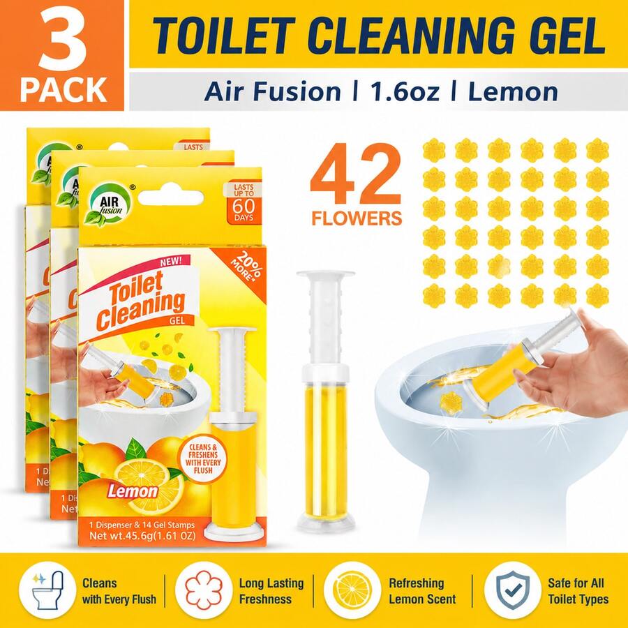 42 Count Fresh Flower Gel Stamp Toilet Cleaner, Air Freshener, Fresh Bathroom Toilet Cleaning Gel Stamp, Helps Keep Toilet Clean, Prevents Scale And Toilet Ring, 6 Fragrance Options, Includes 1 Dispenser And 4 Gels - Lemon - 查看 1