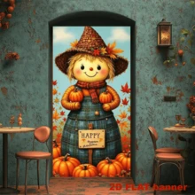 2D Flag - Autumn Harvest Harvest Man Theme Banner Background, Featuring Elements Of Pumpkins And Red Maple Leaves Typical Of Autumn, With The Words "Happy Autumn" Printed On It. No Power Supply Required. - 1 - View 4