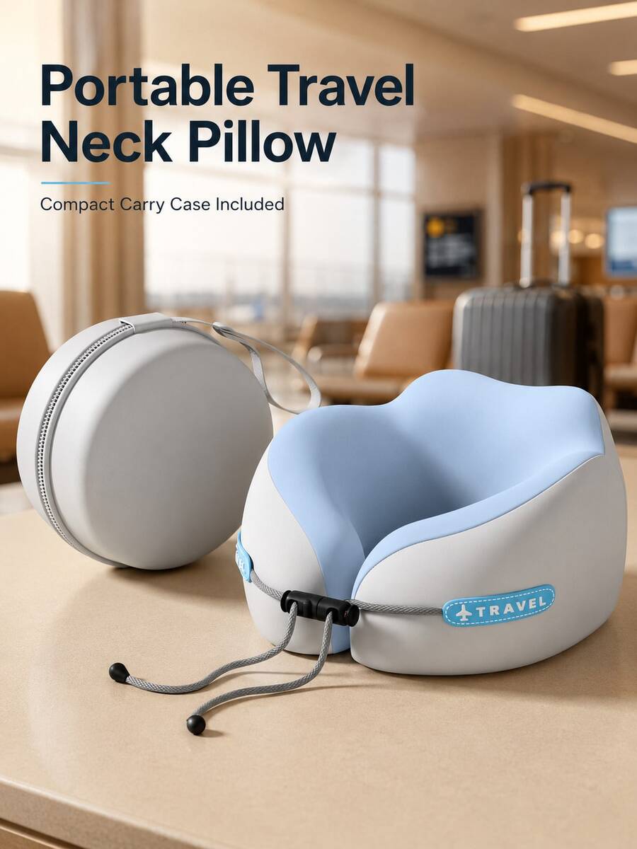 1pc Ergonomic U-Shaped Neck Pillow With Storage Bag - Memory Foam Travel And Office Support, Detachable And Washable Cover, Lightweight Portable Neck Pillow, Suitable For Airplane, Car, Bed - Compressible Fit Design (No Power Required) - U-shaped Pillow - View 1