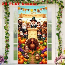 2D Flag - Thanksgiving Theme Banner Background, Featuring Elements Such As Turkeys, Pumpkins, Sunflowers, Harvest Fruits And Puritan Figures, No Power Supply Required - 1 - View 6