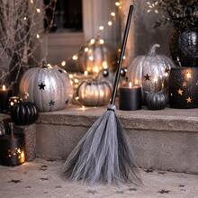 Halloween Witch Broom Costume Prop, Colorful Tulle Mini Broomstick With Black Handle, Witch Cosplay Accessory For Adults, Halloween Party Decorations And Photo Props - Witch's Broom - View 2