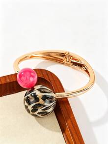 Leopard Print Resin Multicolor Fashion Double Ball Open Spring Gold Alloy Bracelet, Easy To Wear Personalized Decorative Bracelet, High Street Colorful Ball Ornament Clothing Accessory, Exquisite Stackable Accessory - Double Ball - View 15
