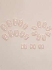 24片壓克力美甲貼片 短方型自然裸粉色半透明逼真美甲貼片 附自然紋理 壓克力膠美甲貼片 適合女性日常佩戴 - 彩色 - 查看 3