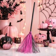 Halloween Witch Broom Costume Prop, Colorful Tulle Mini Broomstick With Black Handle, Witch Cosplay Accessory For Adults, Halloween Party Decorations And Photo Props - Witch's Broom - View 3