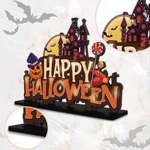 1 pieza Decoración de Halloween Letrero de Madera Feliz Halloween Decoración de Mesa de Halloween para Interiores Decoración de Mesa de Comedor Suministros para Fiestas Calabaza Espantosa Araña Fantasma Espíritu, Adecuado para Uso en Interiores y Exteriores, Patio / Jardín / Césped, Entrada / Porche, Fiesta / Decoración de Fiesta, Decoración de Halloween, Truco o - A - Ver 4