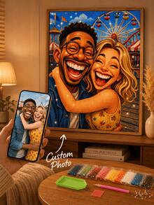 Customized Photo 5D Diamond Painting Kit, Personalized Fun Cartoon Diamond Art, Customized From Your Photo, Full Drill Square And Round Rhinestones, DIY Wall Decor Gift, Suitable For Couples, Birthday, Christmas, Anniversary, Dopamine Decor - Multicolor - View 3