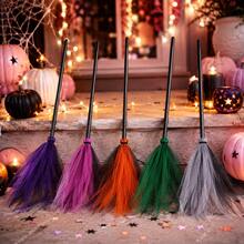 Halloween Witch Broom Costume Prop, Colorful Tulle Mini Broomstick With Black Handle, Witch Cosplay Accessory For Adults, Halloween Party Decorations And Photo Props - Witch's Broom - View 1
