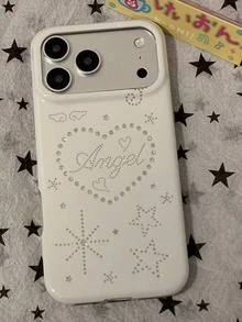 韓系Ins風銀色圓點愛心星星翅膀手機殼，適用於Apple 17 Pro Max、16 Pro、New 16、17 Pro、15 Pro，全包防震手機保護殼，適用於18、18 Pro Max - 白色 - 查看 3