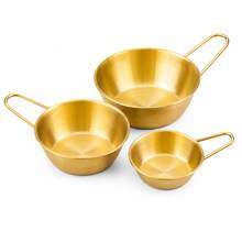 1pc,Gold Stainless Steel Korean Rice Wine Bowls With Handles, 3 Size Metal Serving Bowls For Dipping Sauce, Condiments, Snacks, Fruit, BBQ Side Dishes And Tableware - Gold - View 4