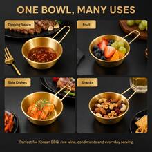 1pc,Gold Stainless Steel Korean Rice Wine Bowls With Handles, 3 Size Metal Serving Bowls For Dipping Sauce, Condiments, Snacks, Fruit, BBQ Side Dishes And Tableware - Gold - View 7