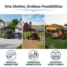 20x30 FT Metal Carport, Heavy Duty Car Port Canopy With Reinforced Base And Galvanized Steel Roof & Frame, 2 Car Garage Shelter For Car, Boats And Trucks10x15 12x20 12x25 20x20 - TCP - View 4