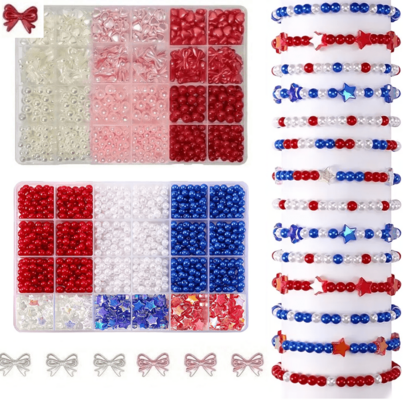 Internet Celebrity Viral Princess Escape Series Bow Beaded DIY Material Kit, Red Blue White Three-Color Beads Handmade Weaving, Self-Made Phone Chain Keychain Pendant Accessories, Gift For Best Friend Girlfriend Beaded Material Set